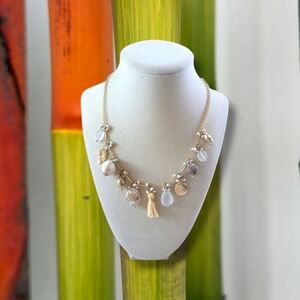 NWT Pretty Gold Tone Asymmetric Mixed Media Charm Necklace